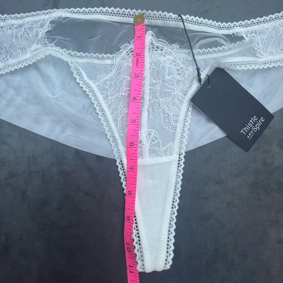 Thistle and Spire Eyelash Mirage Thong Womens XL Ivory Lace Sheer Revole - Picture 5 of 7